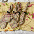 Plaid Napkin Set with Floral Placemat and Napkin Rings Set of 4