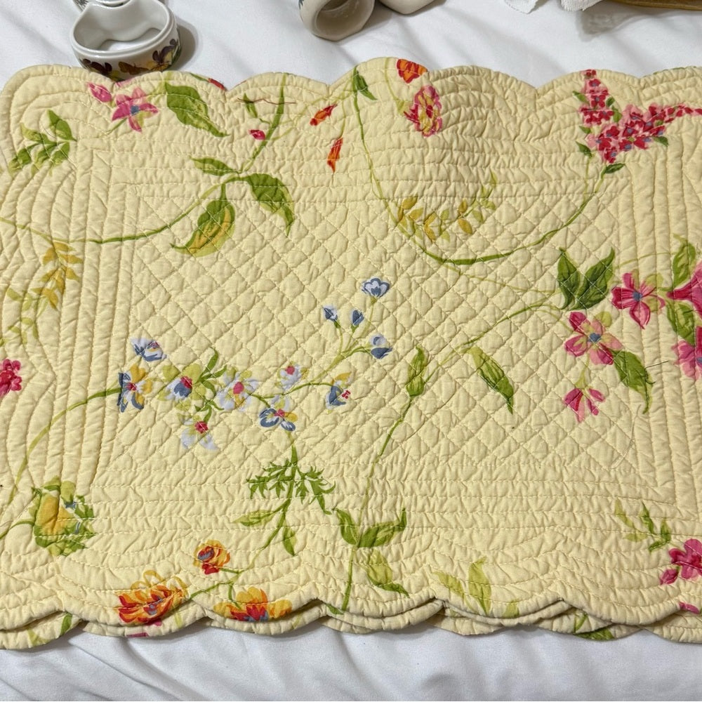 Plaid Napkin Set with Floral Placemat and Napkin Rings Set of 4