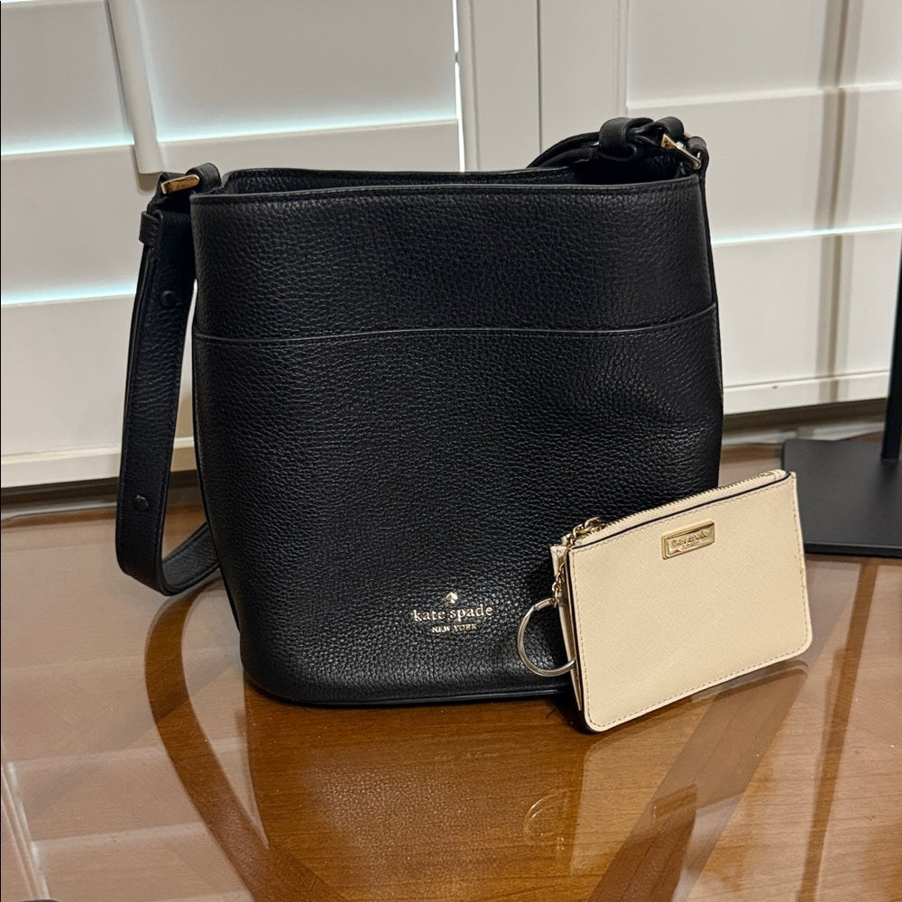 Kate Spade Black Leather Crossbody Bag and Card Wallet
