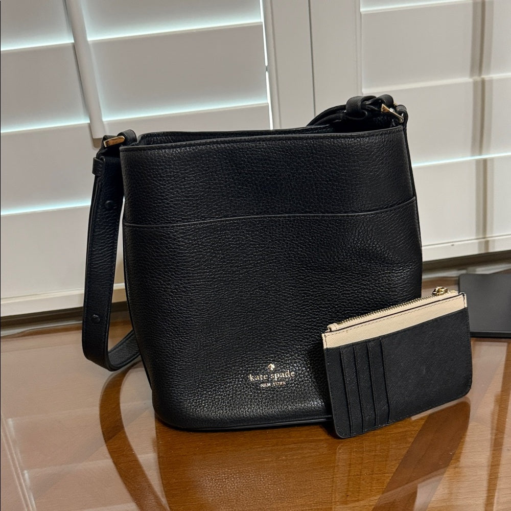 Kate Spade Black Leather Crossbody Bag and Card Wallet