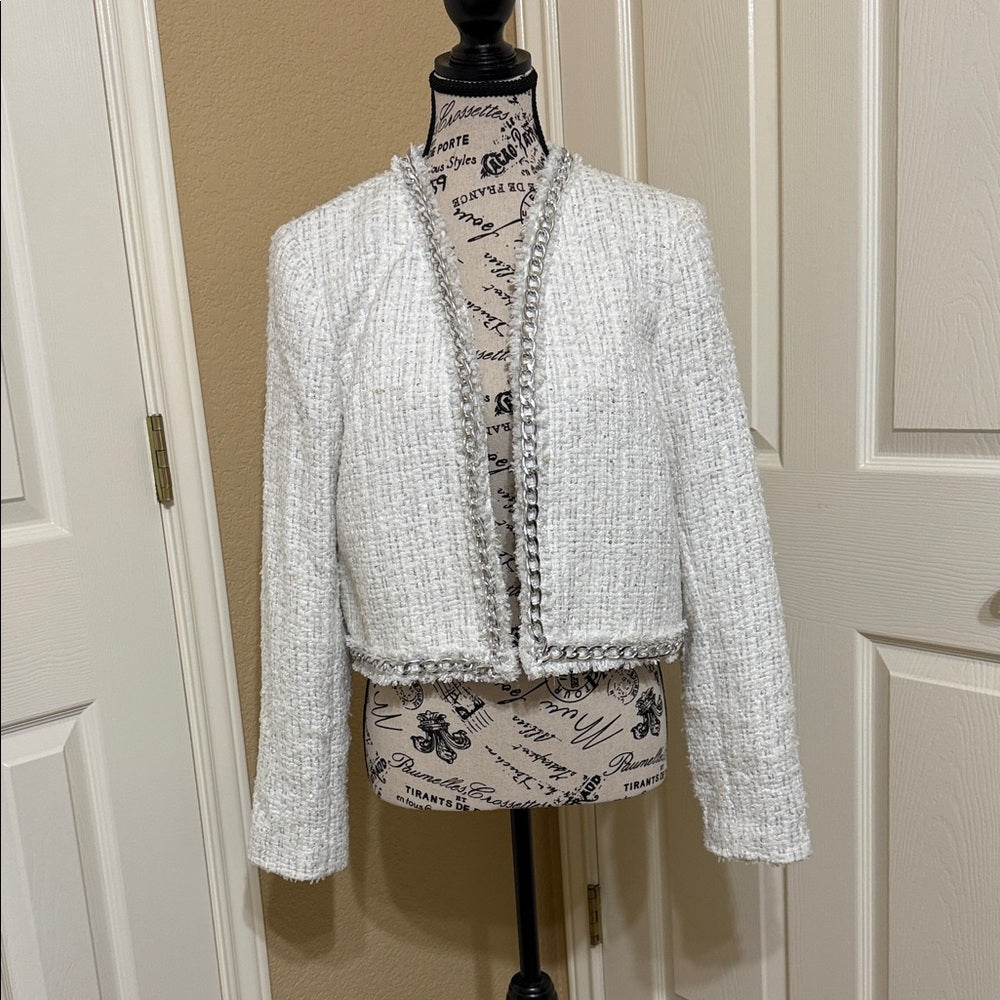New Alice + Olivia White Tweed Blazer