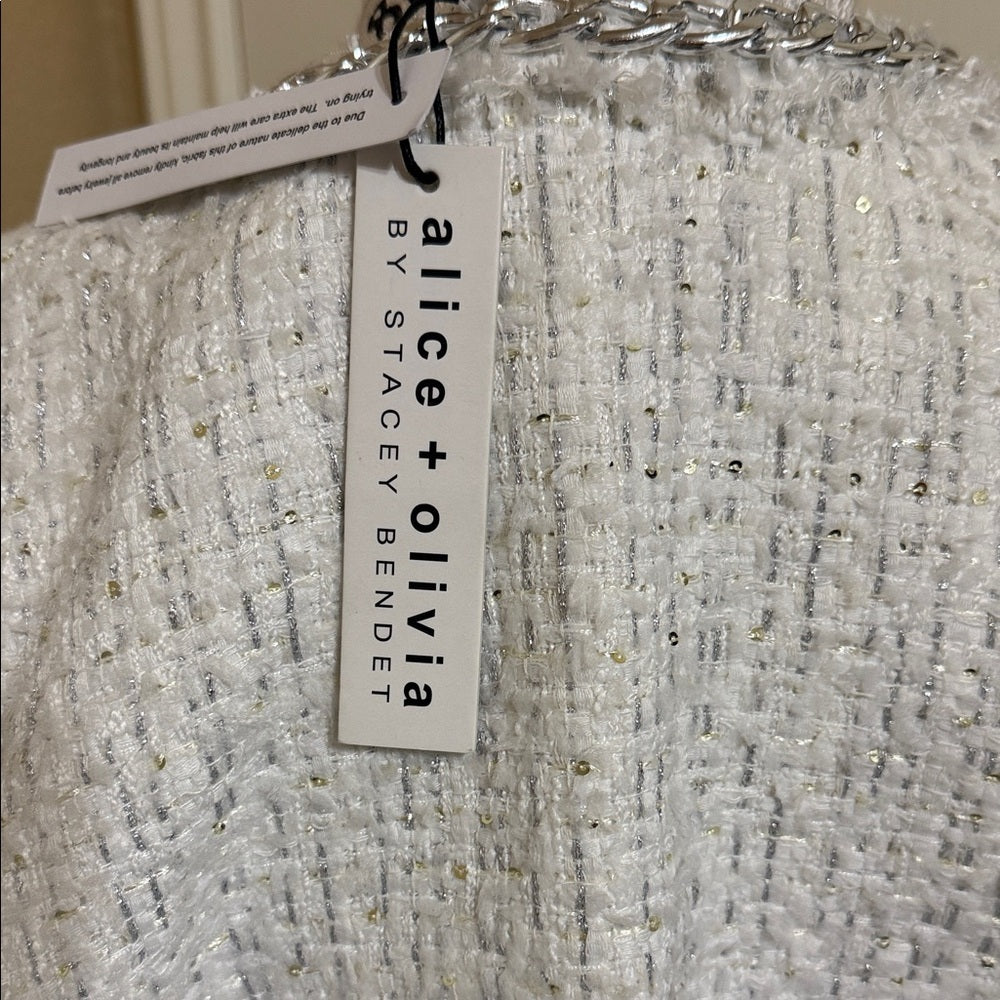 New Alice + Olivia White Tweed Blazer