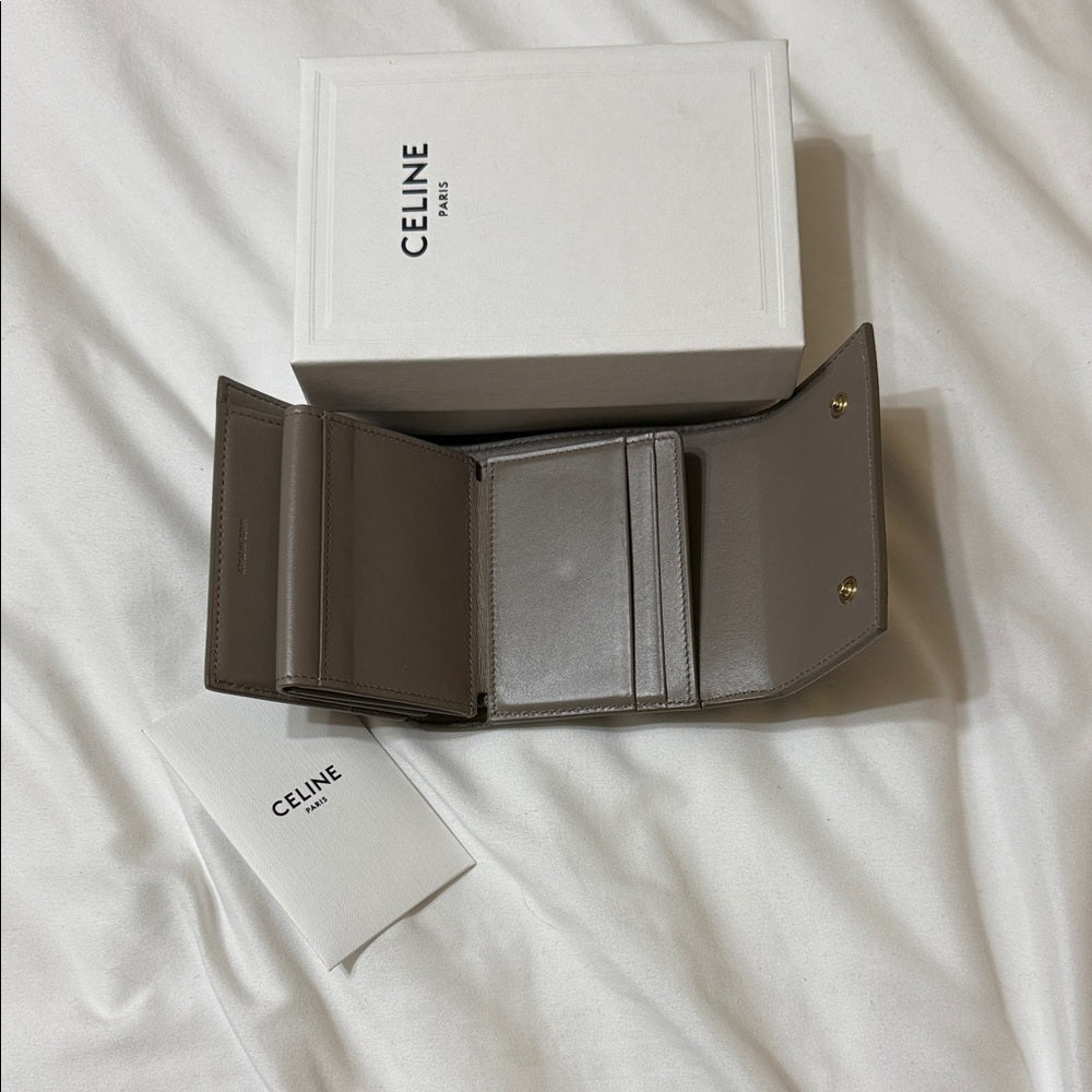 CELINE Small Trifold Wallet in Gray Embossed Calf Leather