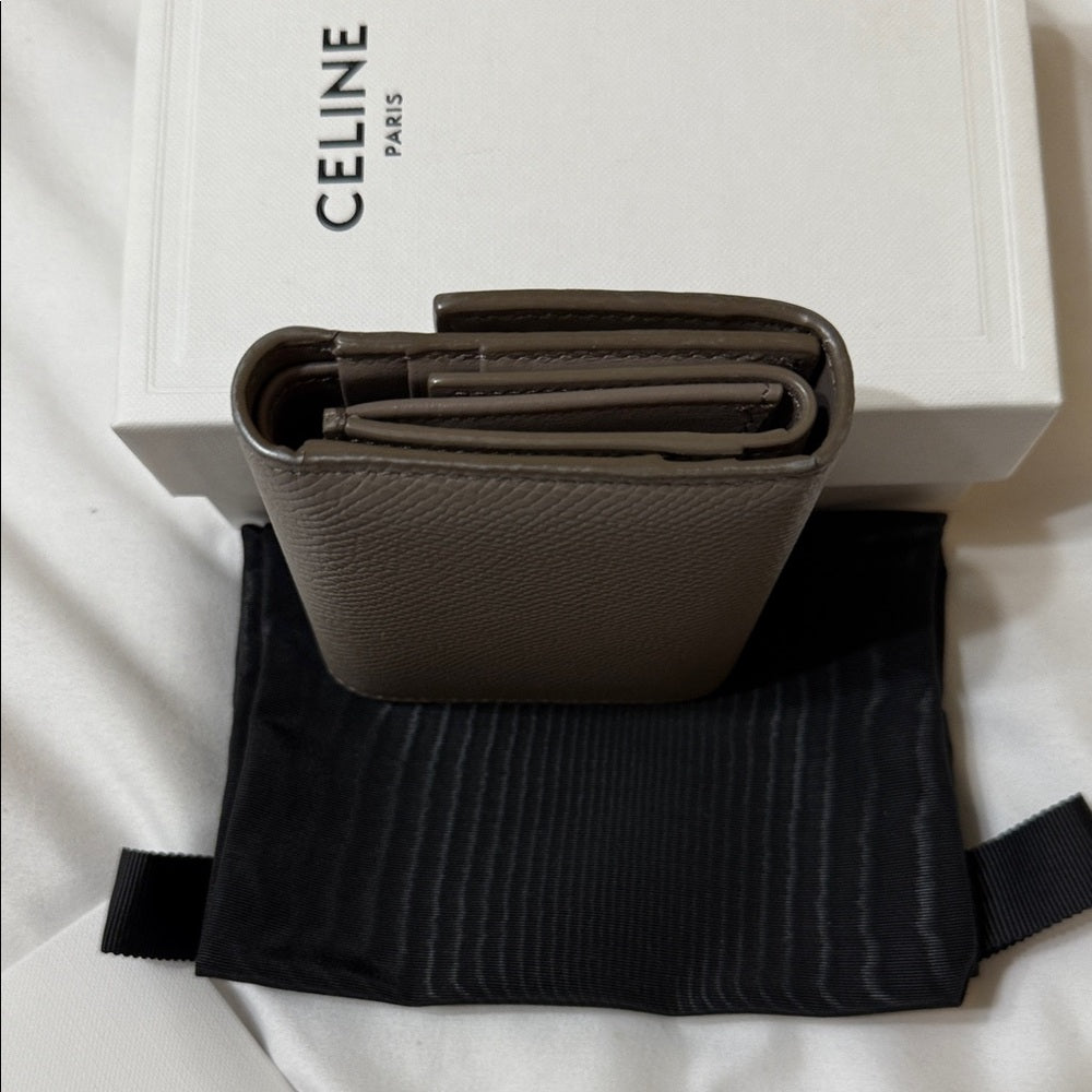 CELINE Small Trifold Wallet in Gray Embossed Calf Leather