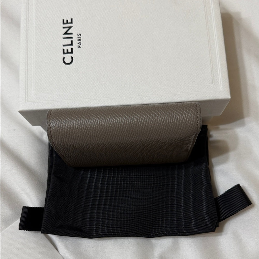 CELINE Small Trifold Wallet in Gray Embossed Calf Leather