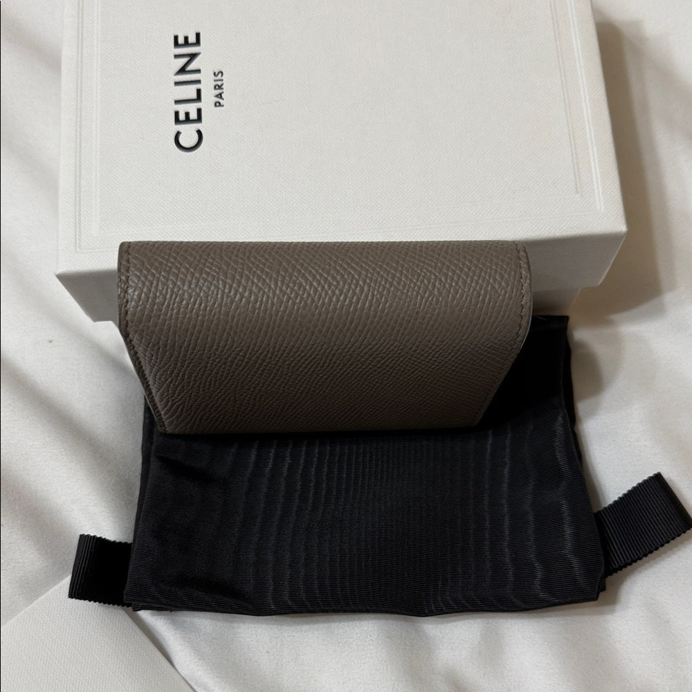 CELINE Small Trifold Wallet in Gray Embossed Calf Leather