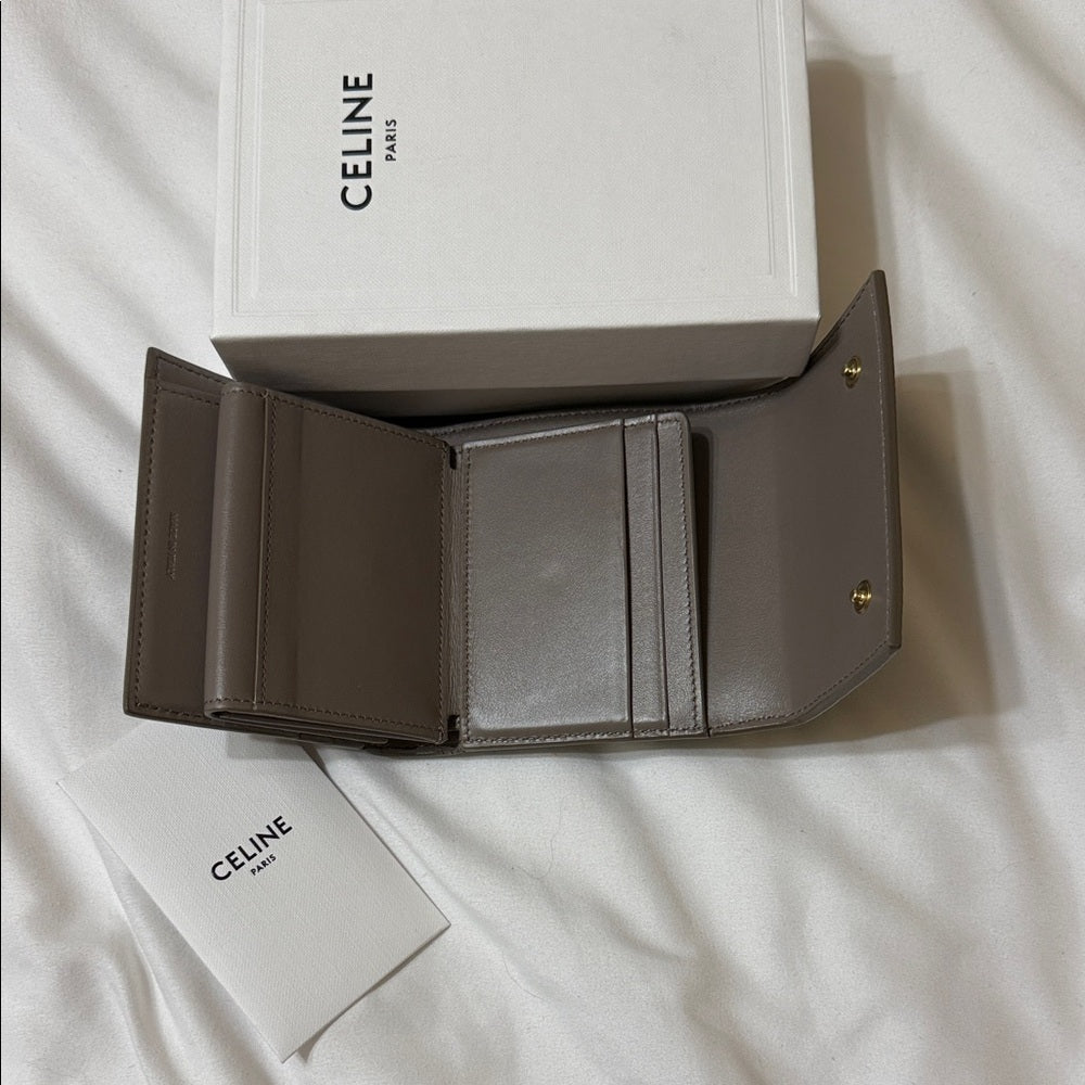 CELINE Small Trifold Wallet in Gray Embossed Calf Leather