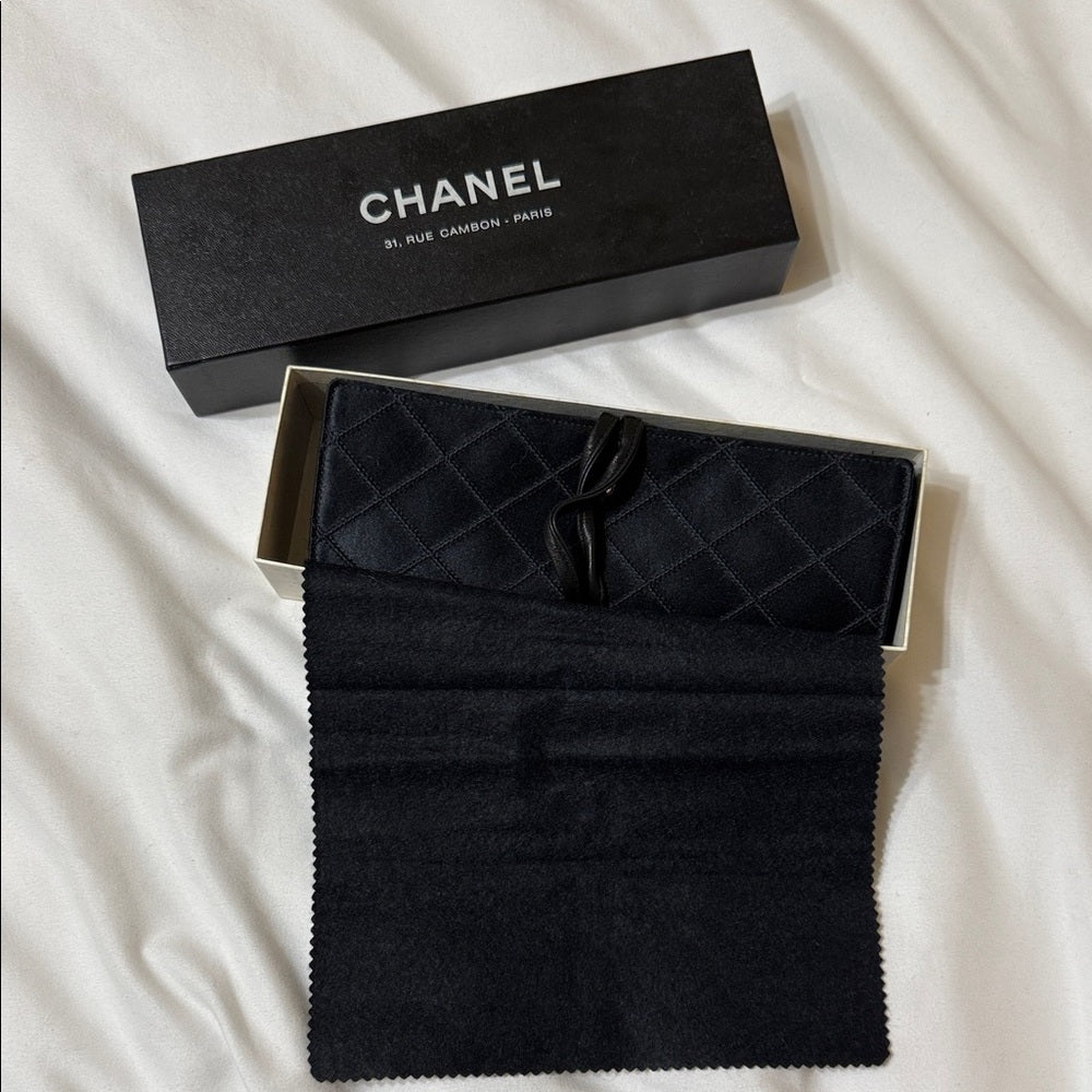 Rare Chanel Black Silk and Leather Jewelry Case