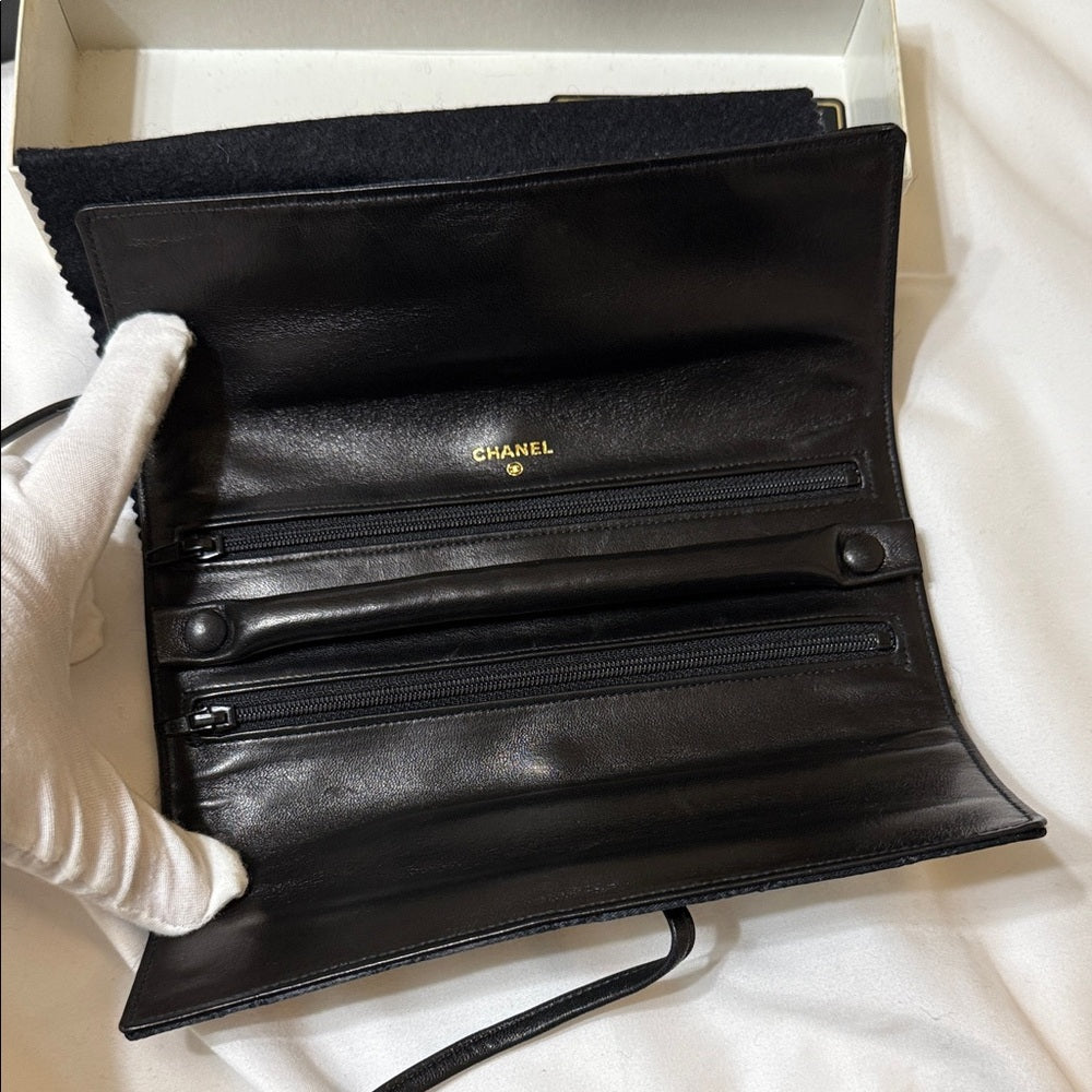 Rare Chanel Black Silk and Leather Jewelry Case