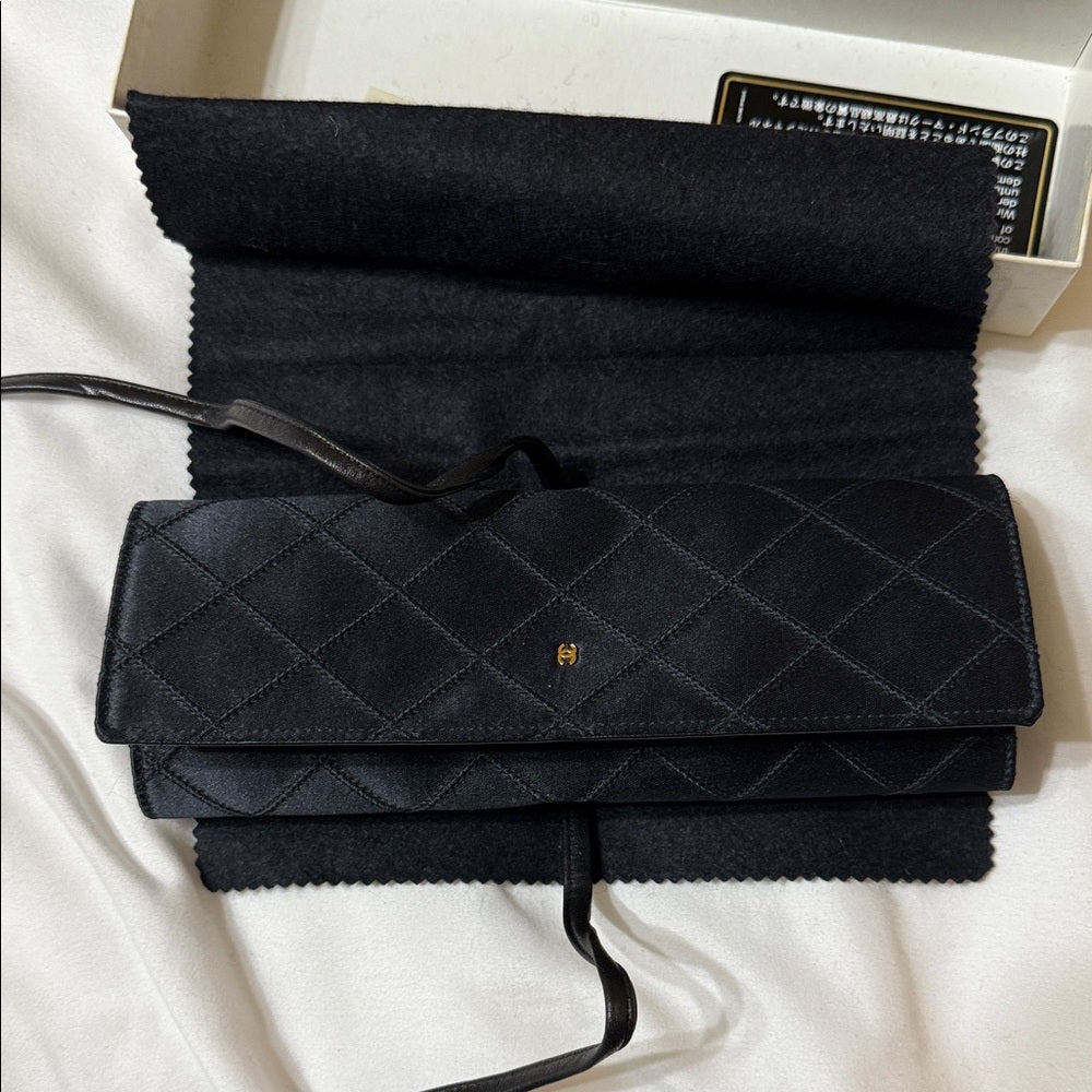 Rare Chanel Black Silk and Leather Jewelry Case