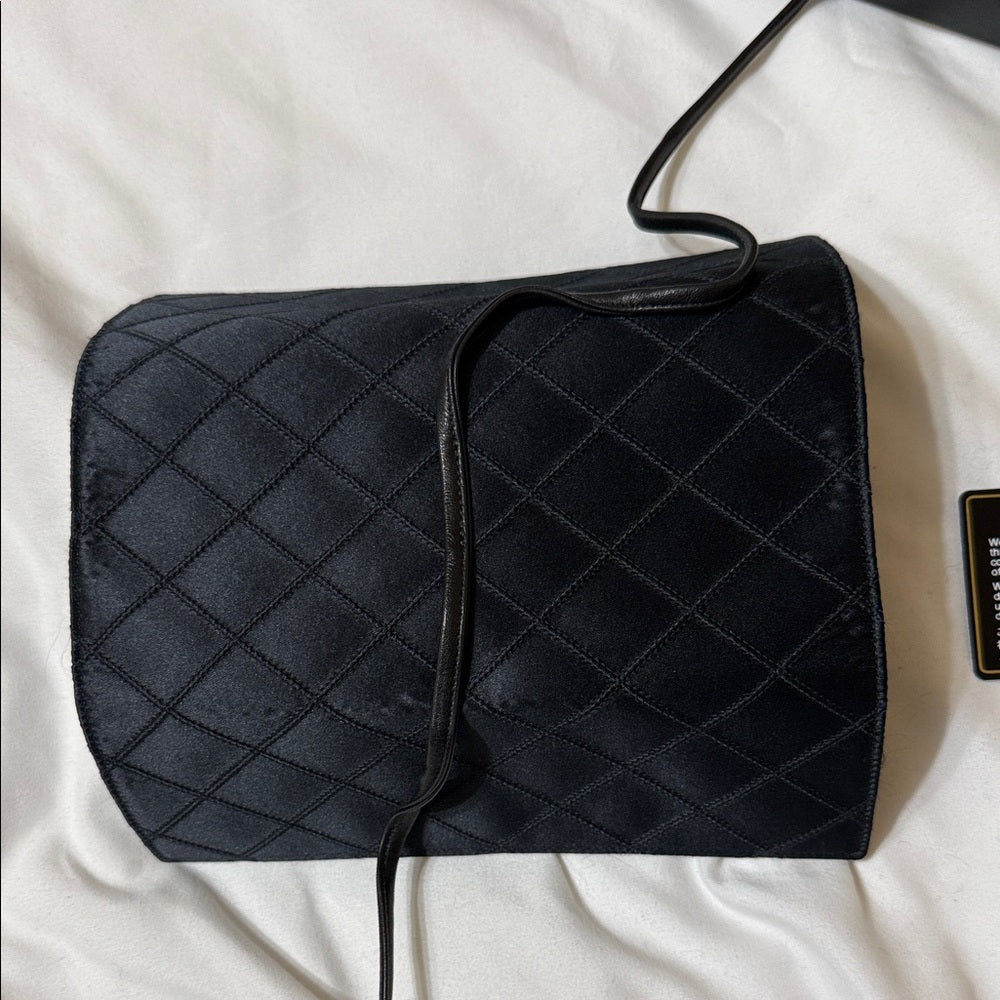 Rare Chanel Black Silk and Leather Jewelry Case