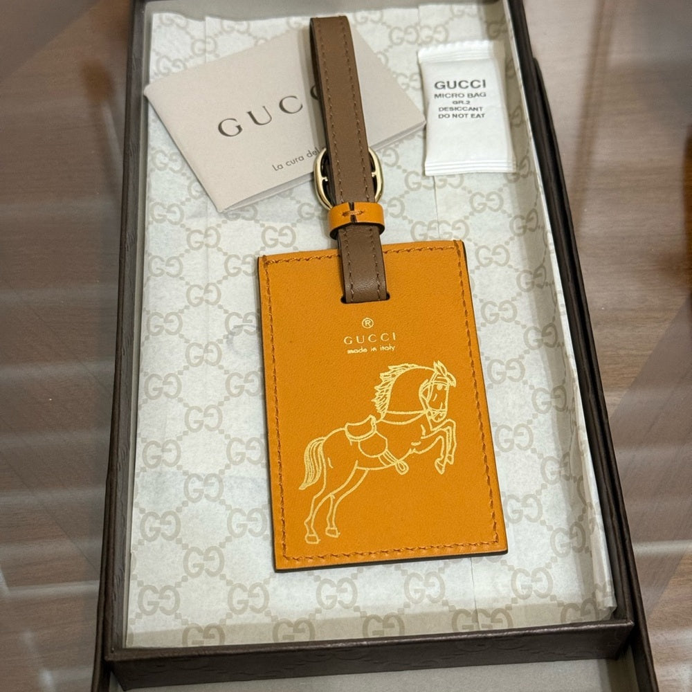 Gucci Leather Luggage Tag Bag Charm