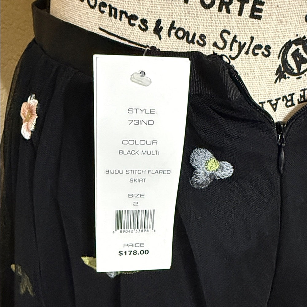 New French Connection Bijou Stitch Flared Floral Embroidered Midi Skirt