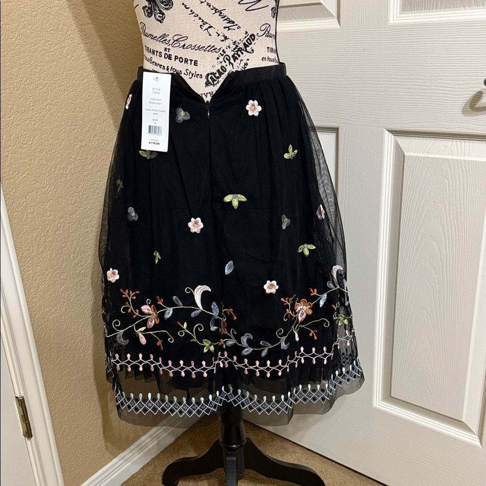 New French Connection Bijou Stitch Flared Floral Embroidered Midi Skirt