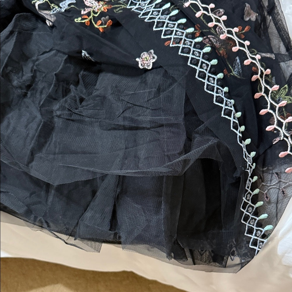 New French Connection Bijou Stitch Flared Floral Embroidered Midi Skirt