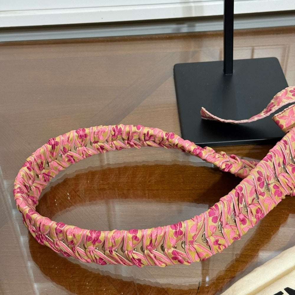 New Fendi Pink Floral Braided Bag Strap SH
