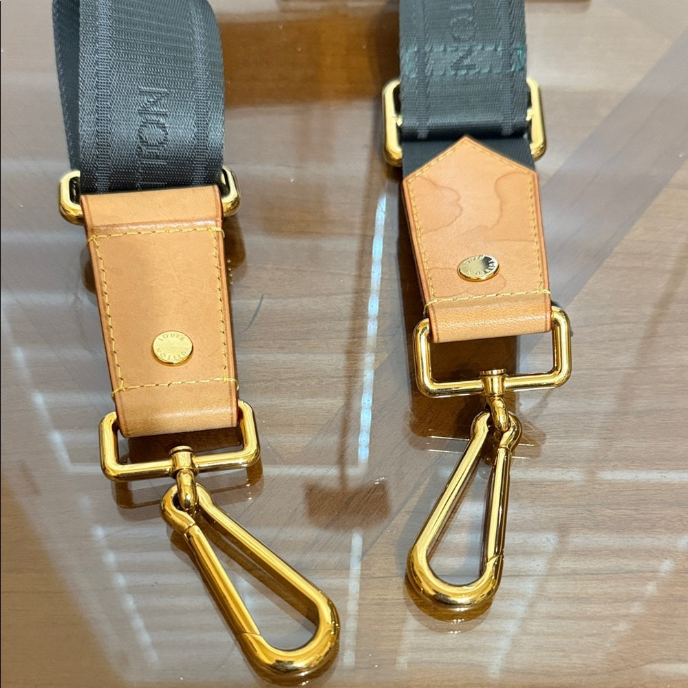 Louis Vuitton Deep Grey and Tan Guitar Bag Strap