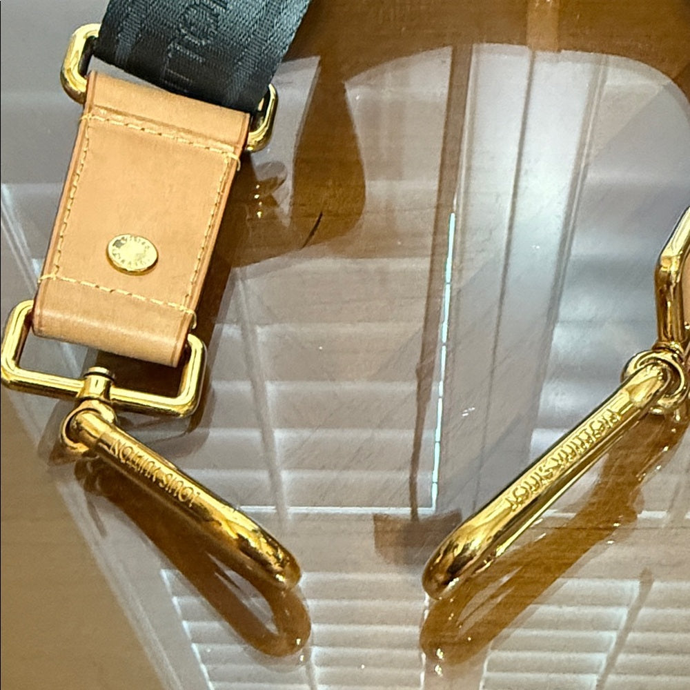 Louis Vuitton Deep Grey and Tan Guitar Bag Strap