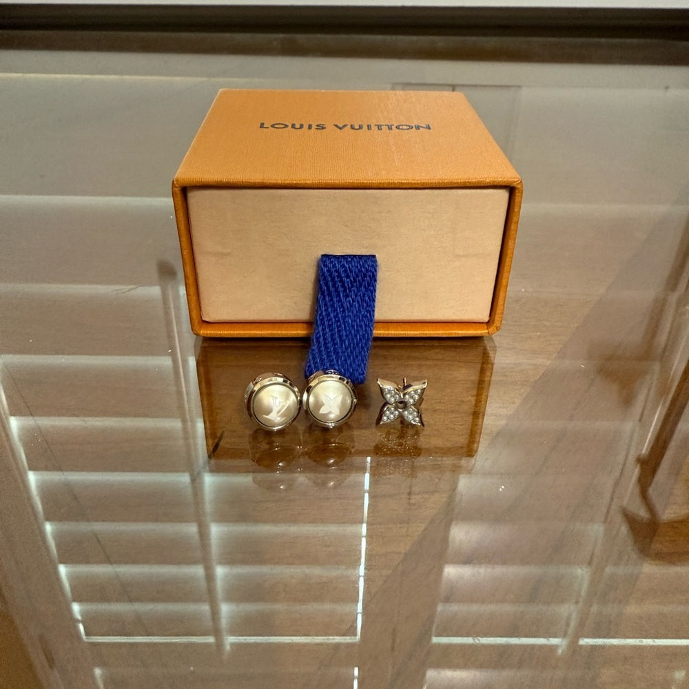 Louis Vuitton Rodeo Silver, Rhinestone and Pearl Earrings