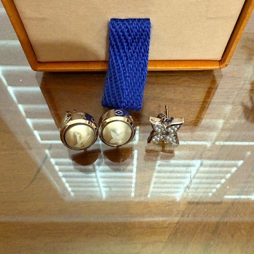 Louis Vuitton Rodeo Silver, Rhinestone and Pearl Earrings