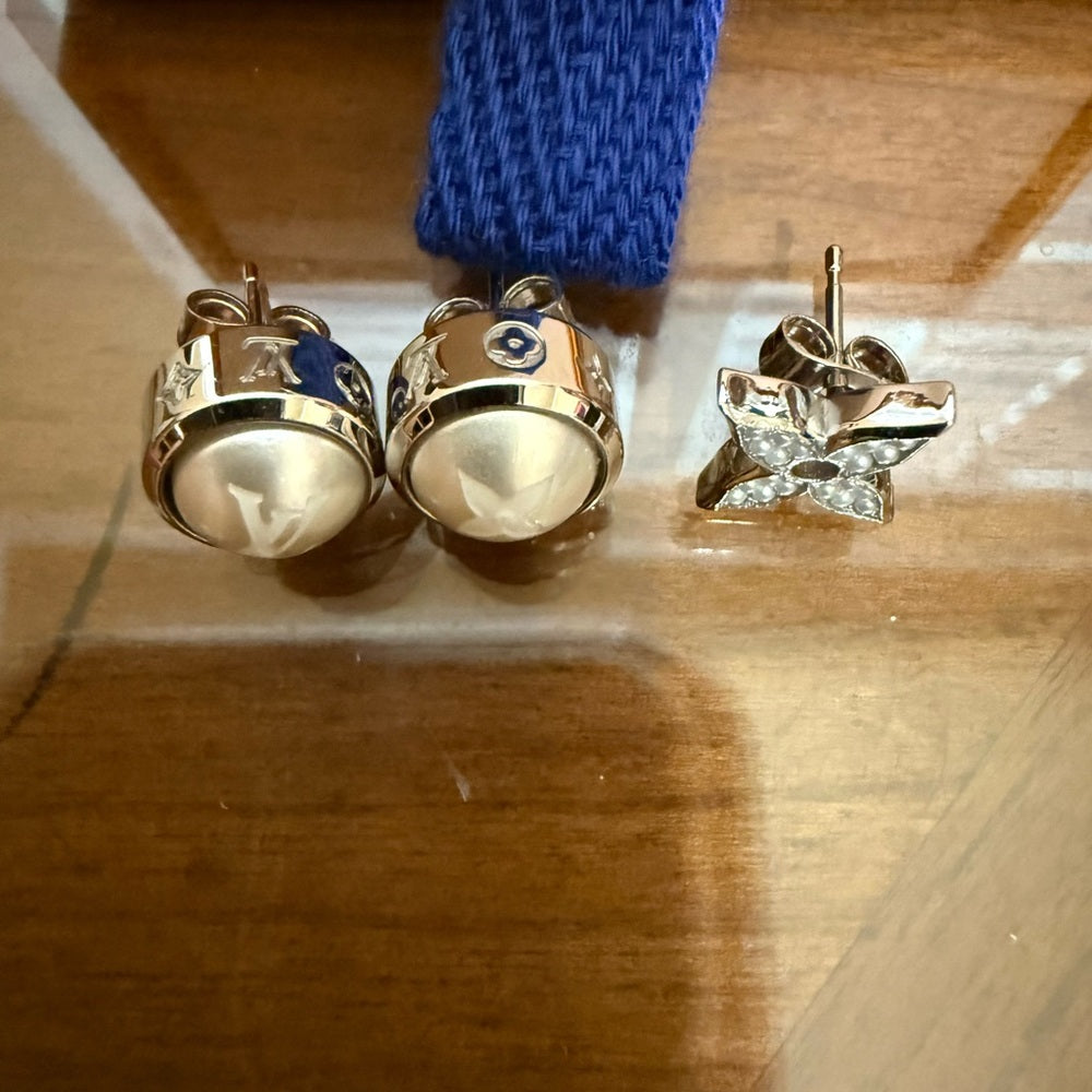 Louis Vuitton Rodeo Silver, Rhinestone and Pearl Earrings