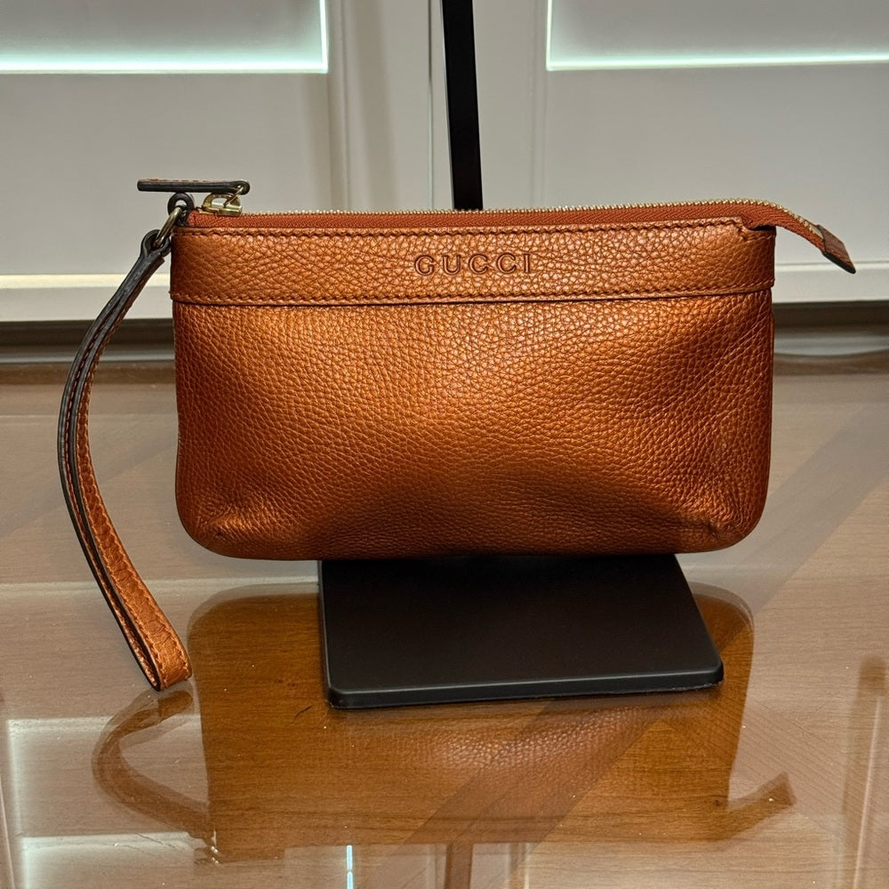 Gucci Bronze Leather Wristlet
