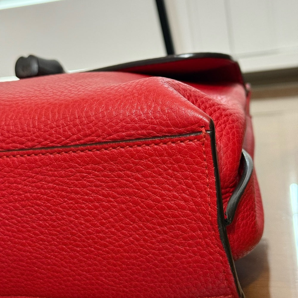 Gucci Bamboo Red Pebbled Leather 2 Way Bag