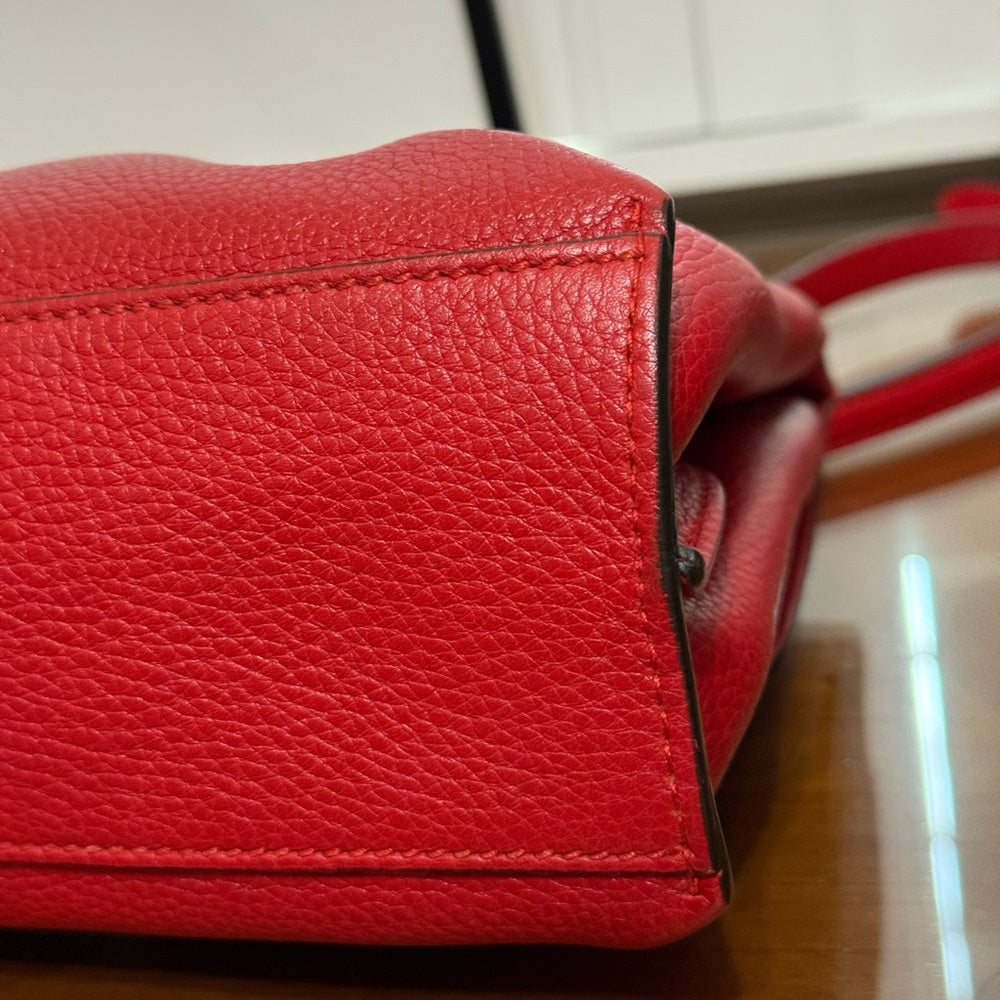 Gucci Bamboo Red Pebbled Leather 2 Way Bag