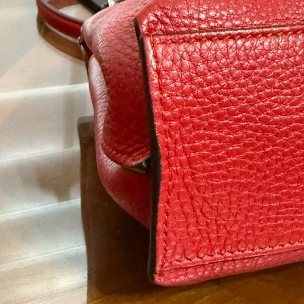 Gucci Bamboo Red Pebbled Leather 2 Way Bag