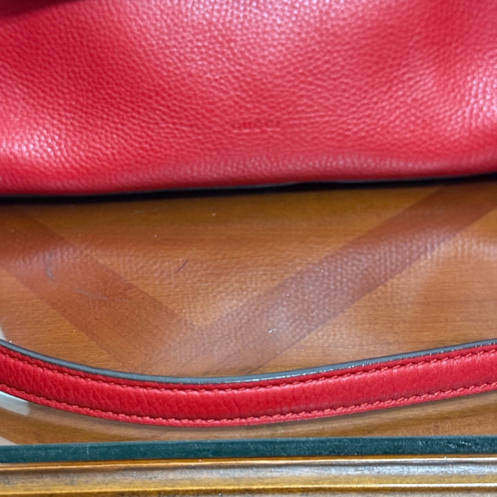 Gucci Bamboo Red Pebbled Leather 2 Way Bag