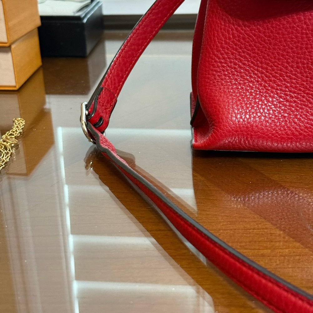 Gucci Bamboo Red Pebbled Leather 2 Way Bag