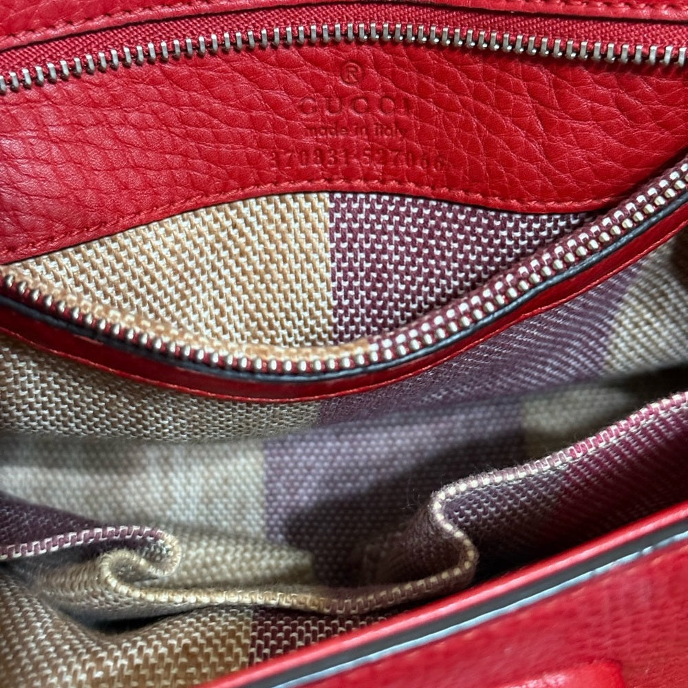 Gucci Bamboo Red Pebbled Leather 2 Way Bag