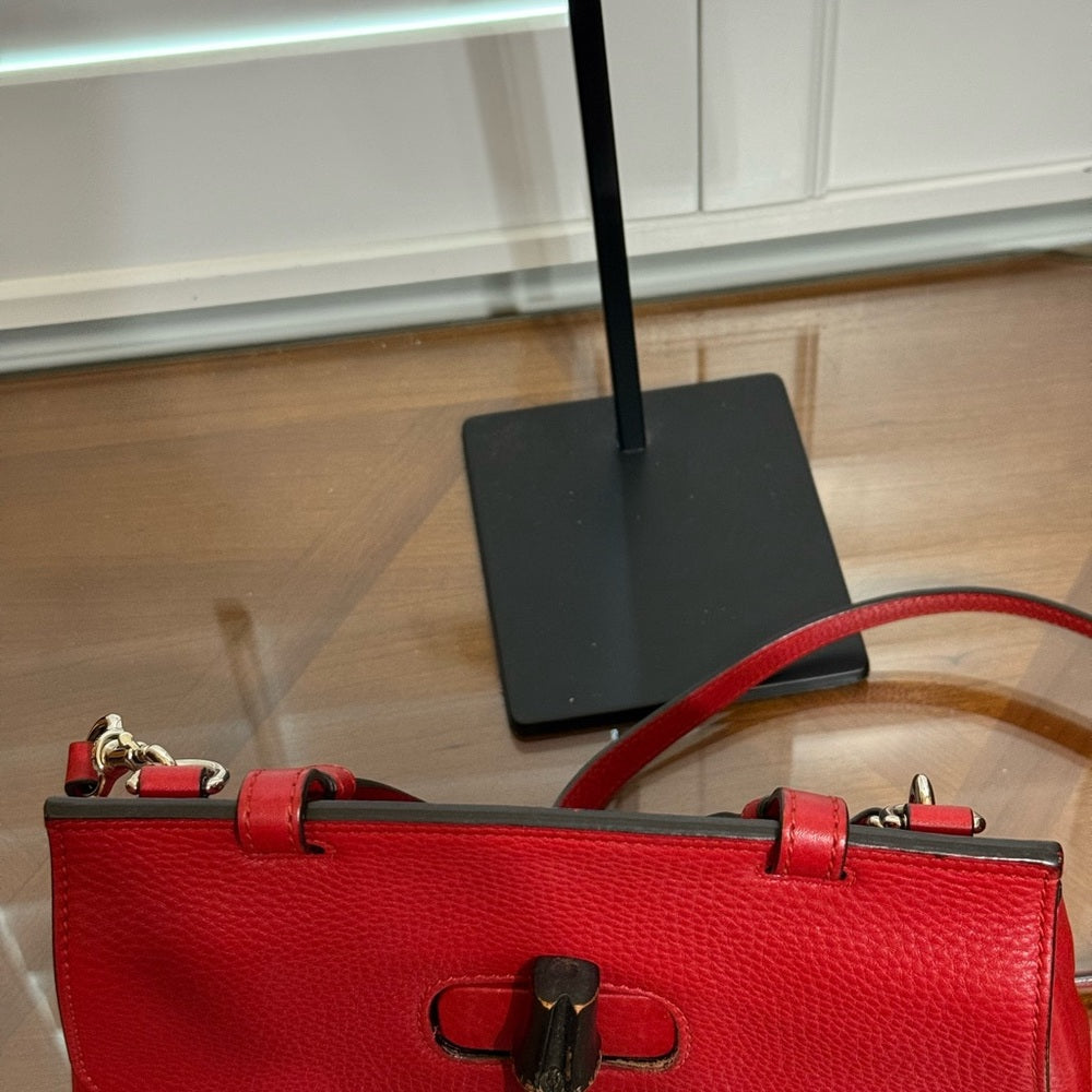 Gucci Bamboo Red Pebbled Leather 2 Way Bag