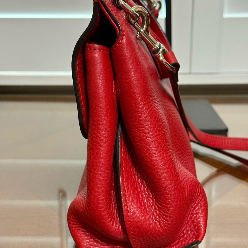 Gucci Bamboo Red Pebbled Leather 2 Way Bag