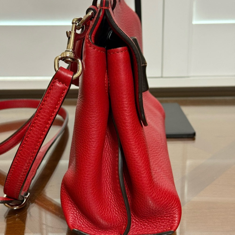 Gucci Bamboo Red Pebbled Leather 2 Way Bag