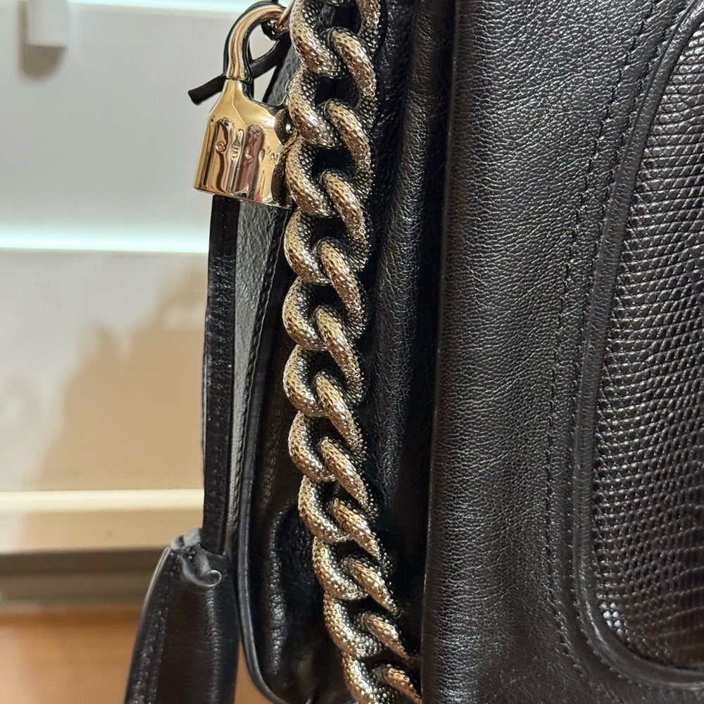 Celine Black Leather Bag with Chain Strap and Lock Set