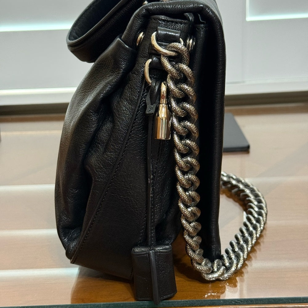 Celine Black Leather Bag with Chain Strap and Lock Set