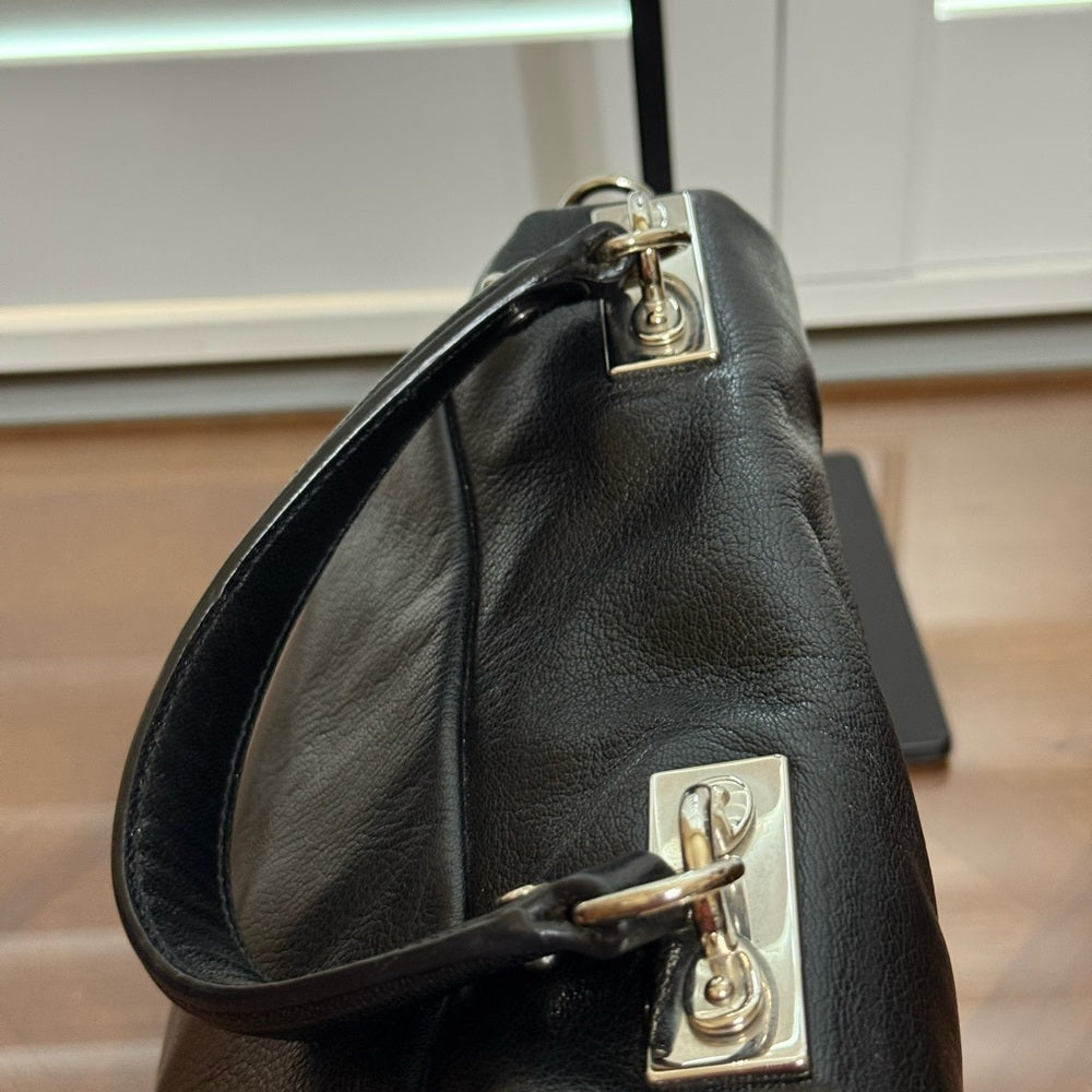 Celine Black Leather Bag with Chain Strap and Lock Set