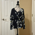 Free People Black Floral Wrap Blouse