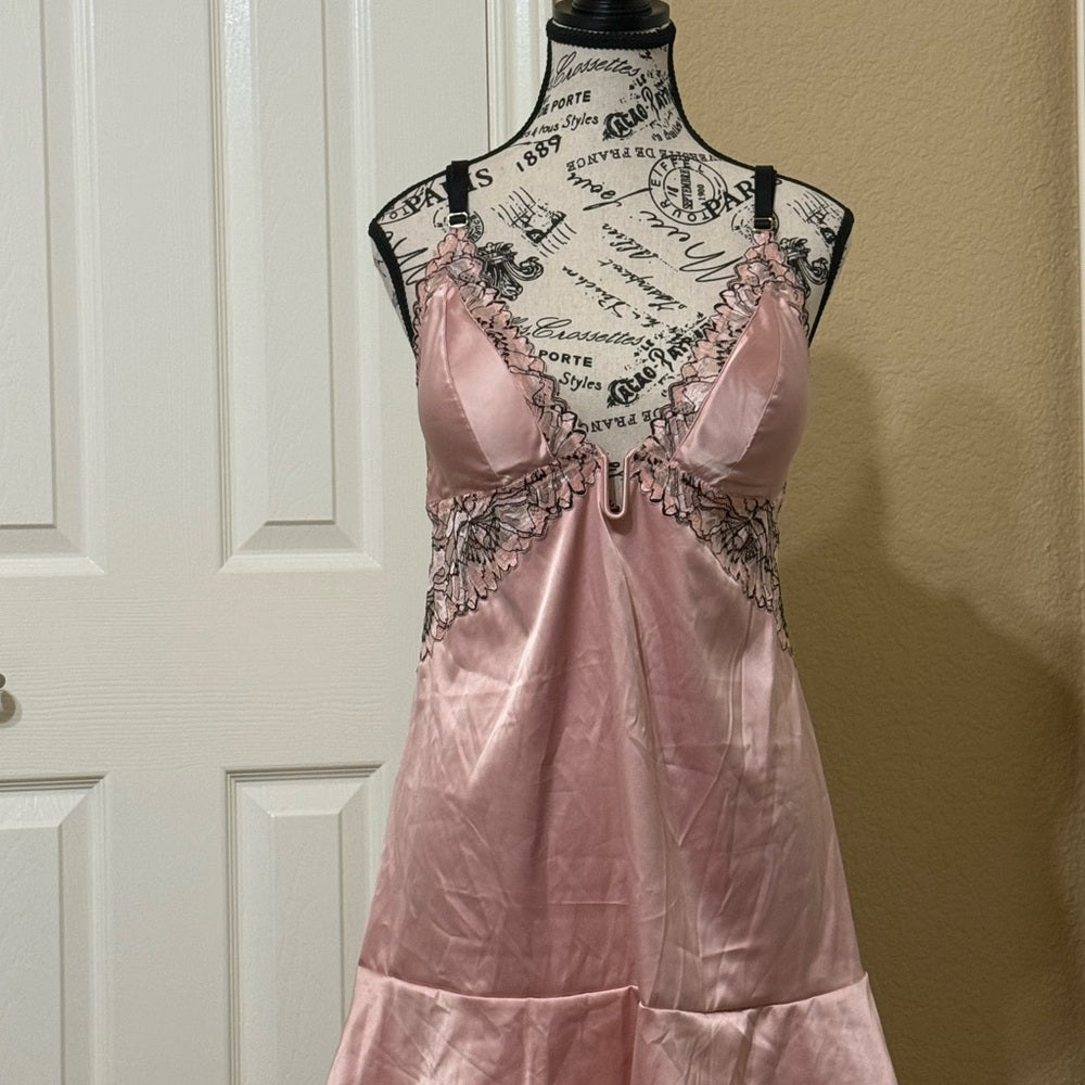 Auden Pink Satin Chemise with Lace Detail