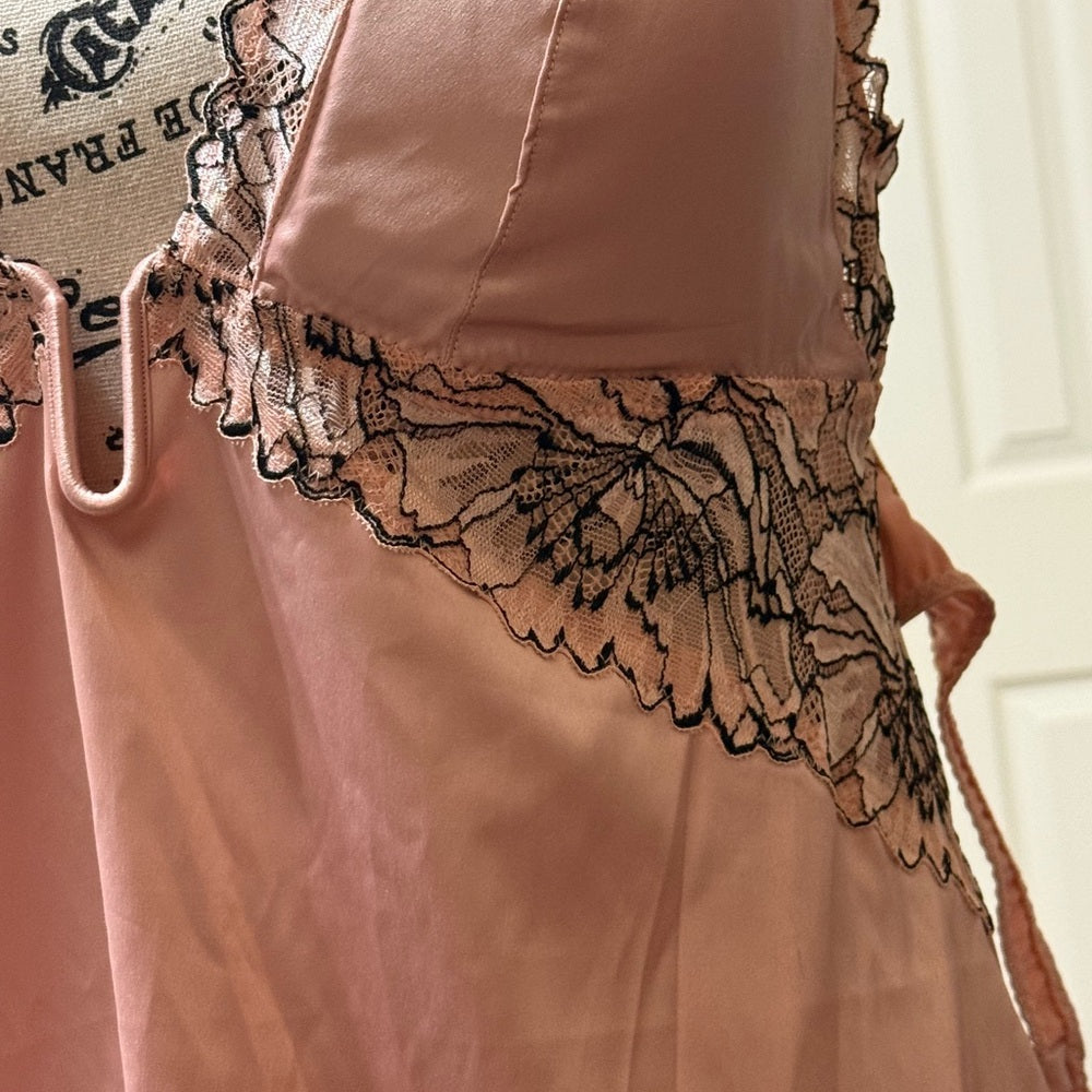Auden Pink Satin Chemise with Lace Detail