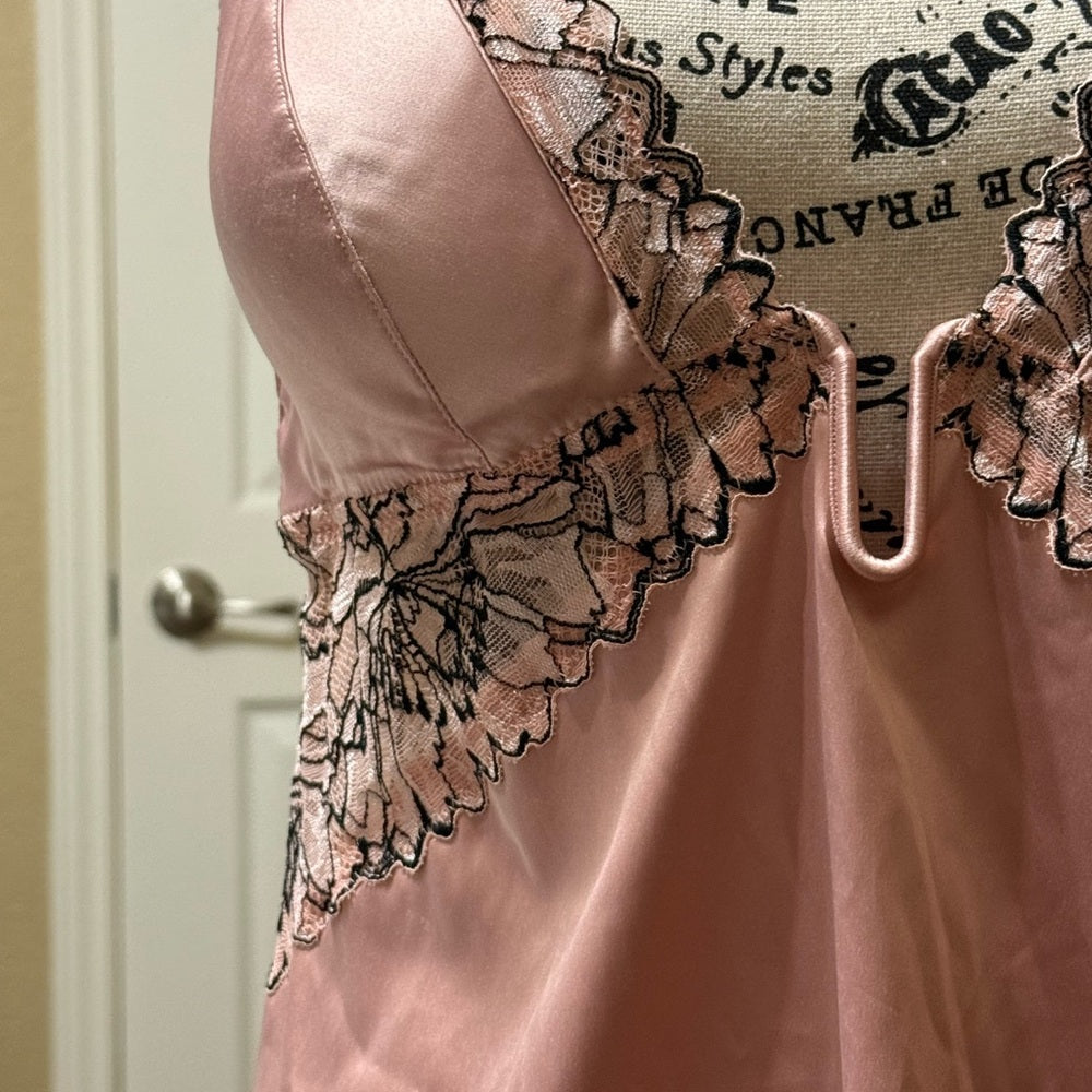 Auden Pink Satin Chemise with Lace Detail