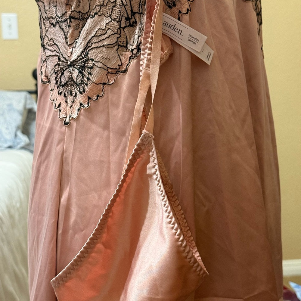 Auden Pink Satin Chemise with Lace Detail