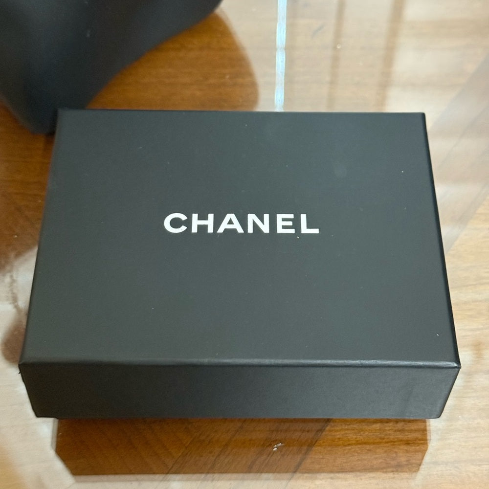 CHANEL Light Gold, Rhinestone, and Pearl Drop Earrings