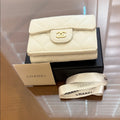 Chanel White Caviar Quilted Trifold Wallet