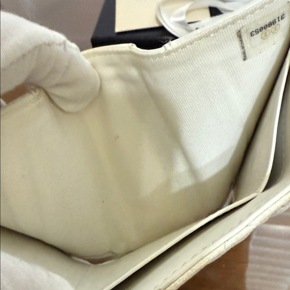 Chanel White Caviar Quilted Trifold Wallet