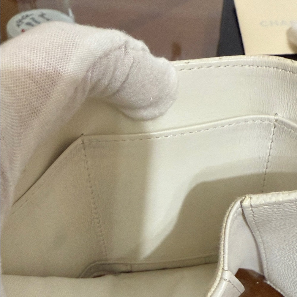 Chanel White Caviar Quilted Trifold Wallet