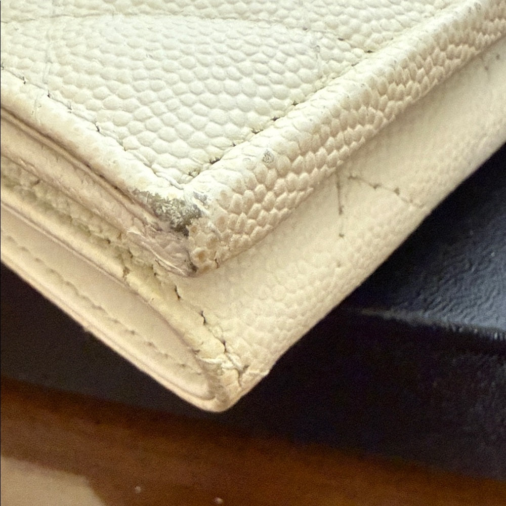 Chanel White Caviar Quilted Trifold Wallet