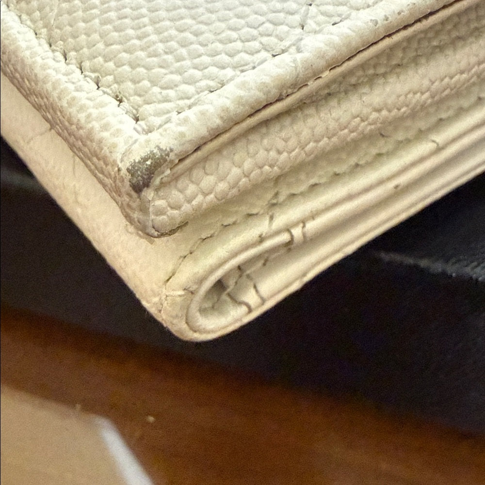 Chanel White Caviar Quilted Trifold Wallet