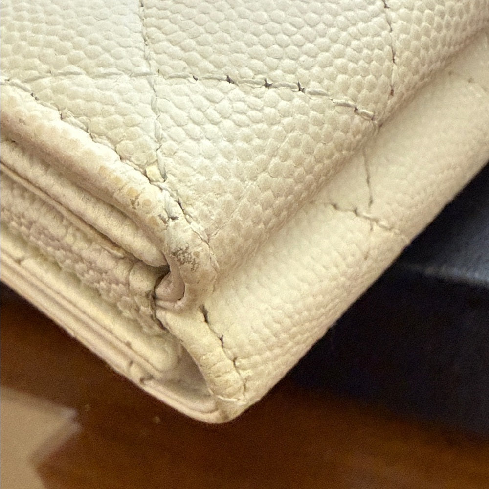 Chanel White Caviar Quilted Trifold Wallet